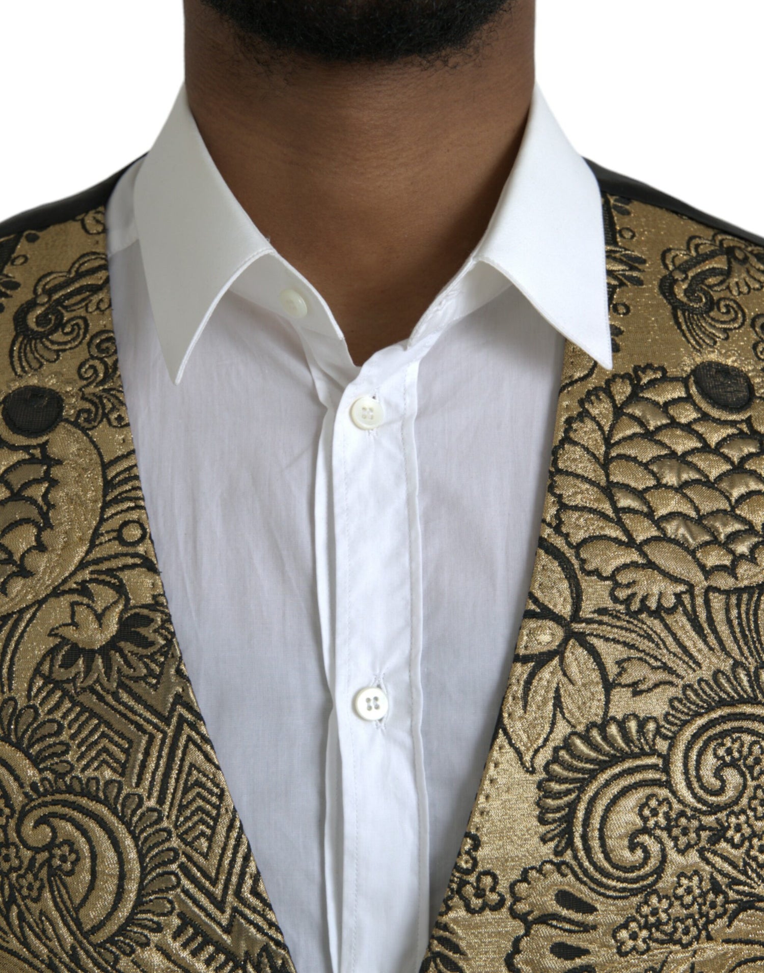 Dolce &amp; Gabbana Gold Floral Jacquard Waistcoat Formal Vest