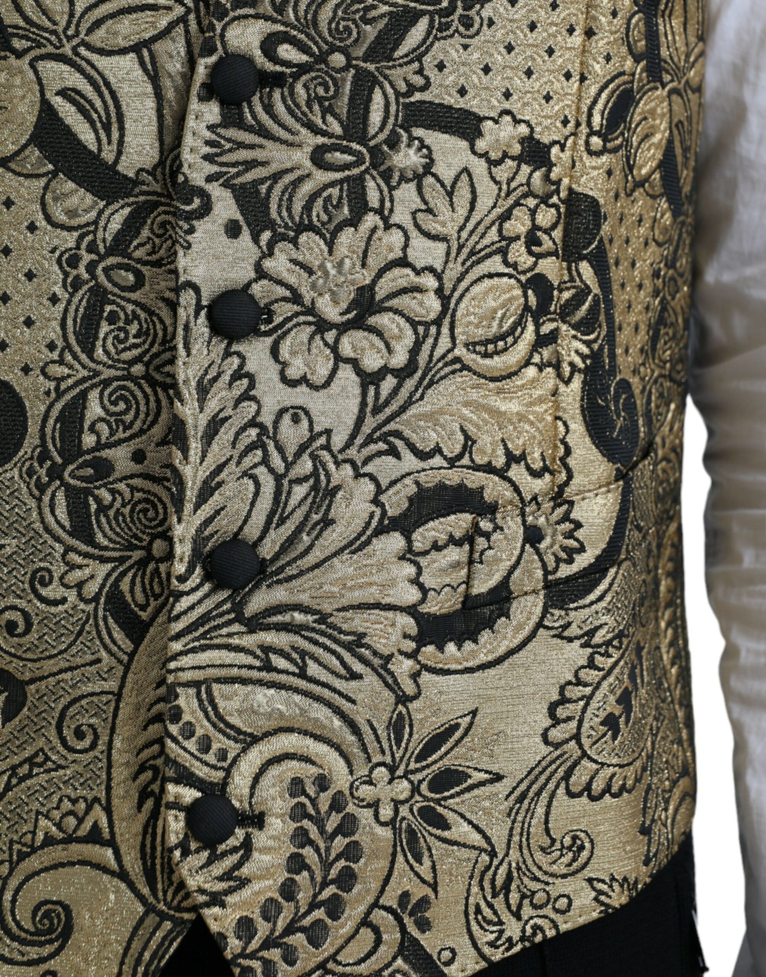 Dolce &amp; Gabbana Gold Floral Jacquard Waistcoat Formal Vest