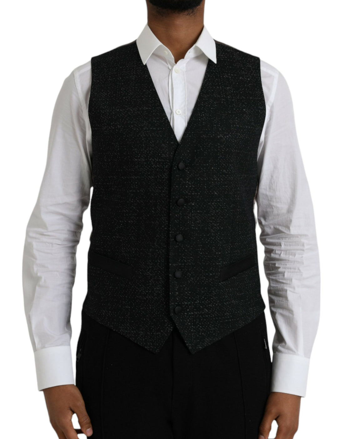 Dolce &amp; Gabbana Black Brown Silk Waistcoat Dress Formal Vest