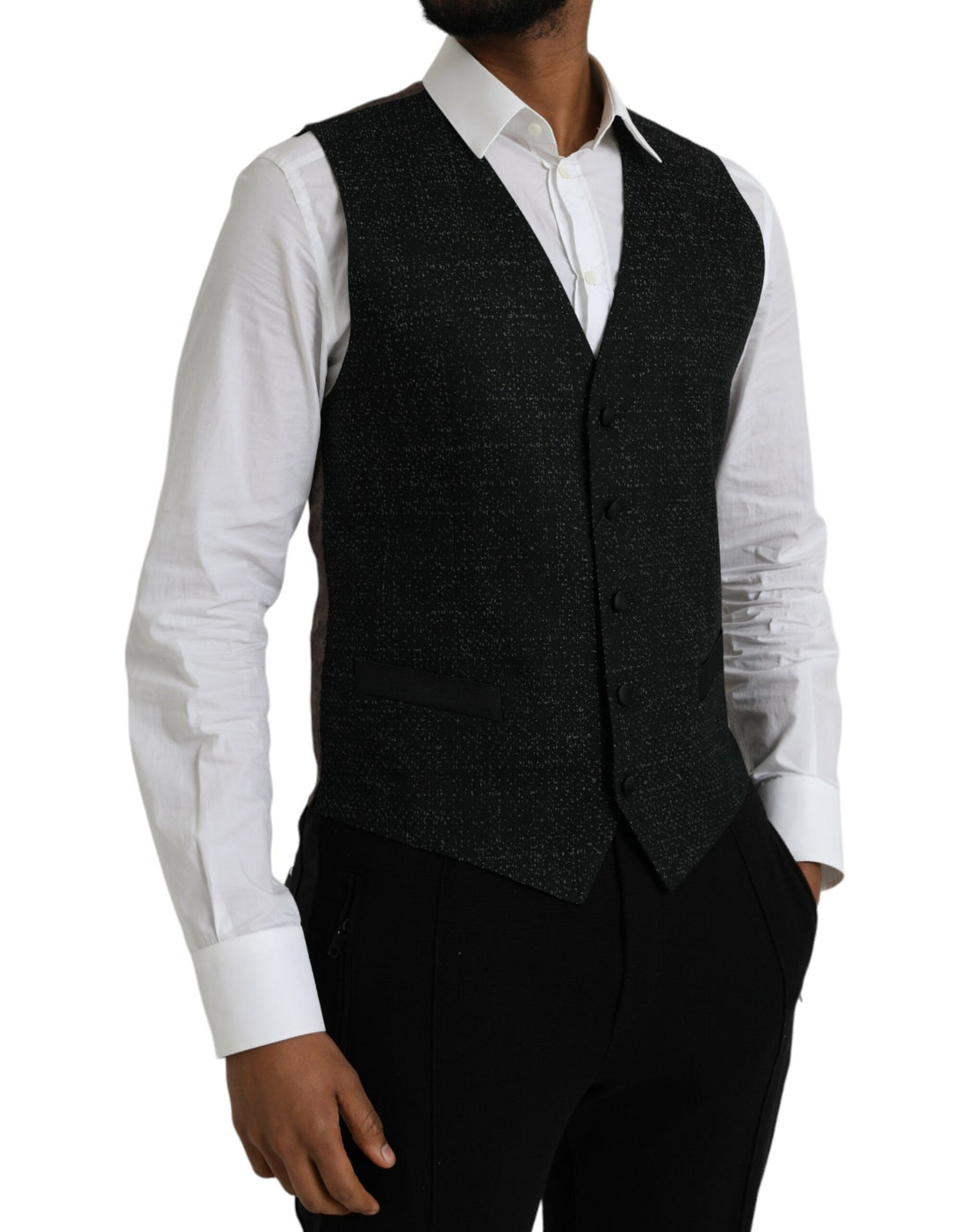 Dolce &amp; Gabbana Black Brown Silk Waistcoat Dress Formal Vest