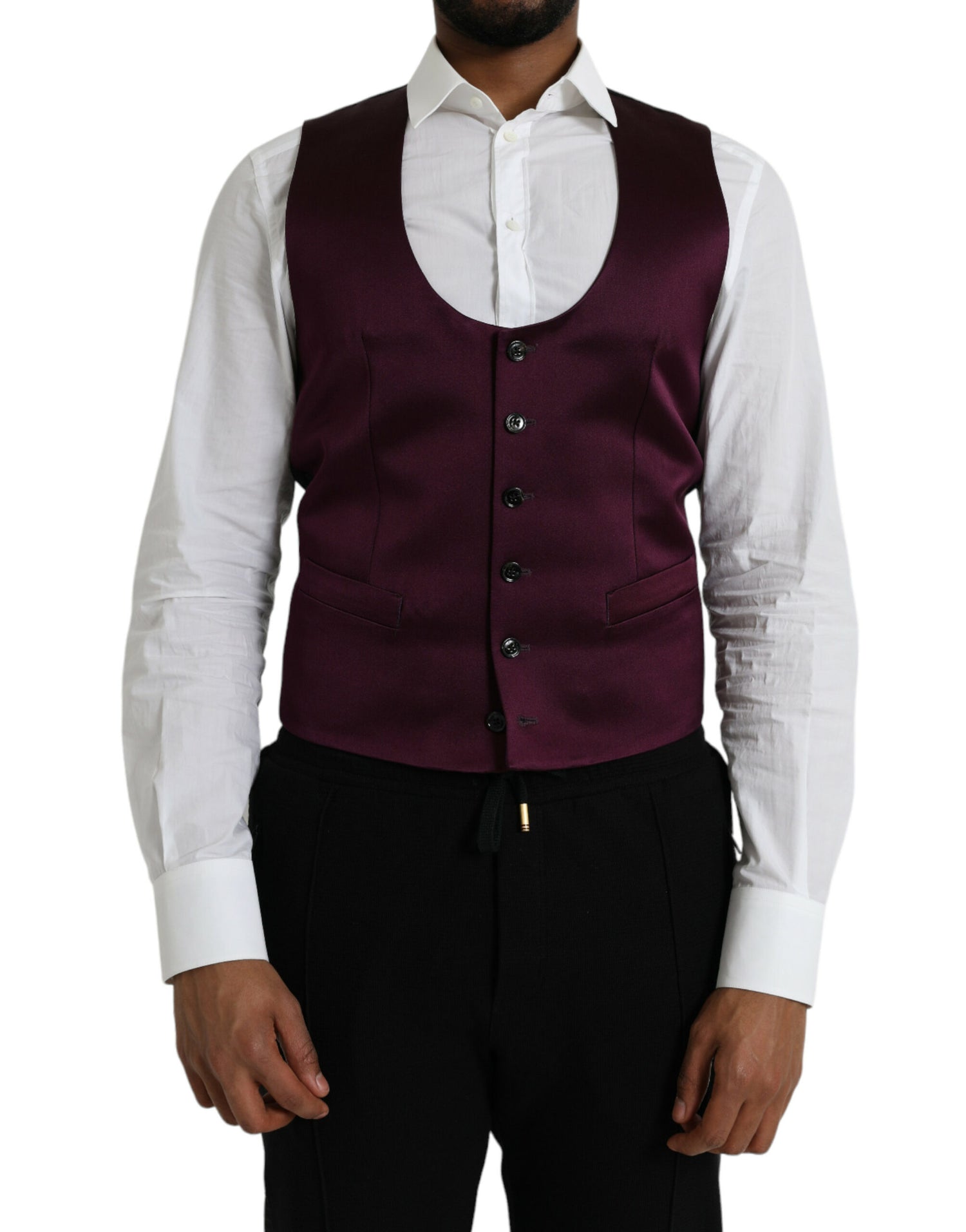 Dolce &amp; Gabbana Maroon Satin Silk Waistcoat Dress Formal Vest