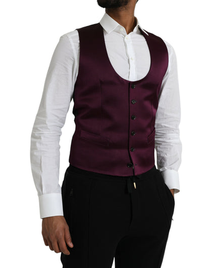 Dolce &amp; Gabbana Maroon Satin Silk Waistcoat Dress Formal Vest