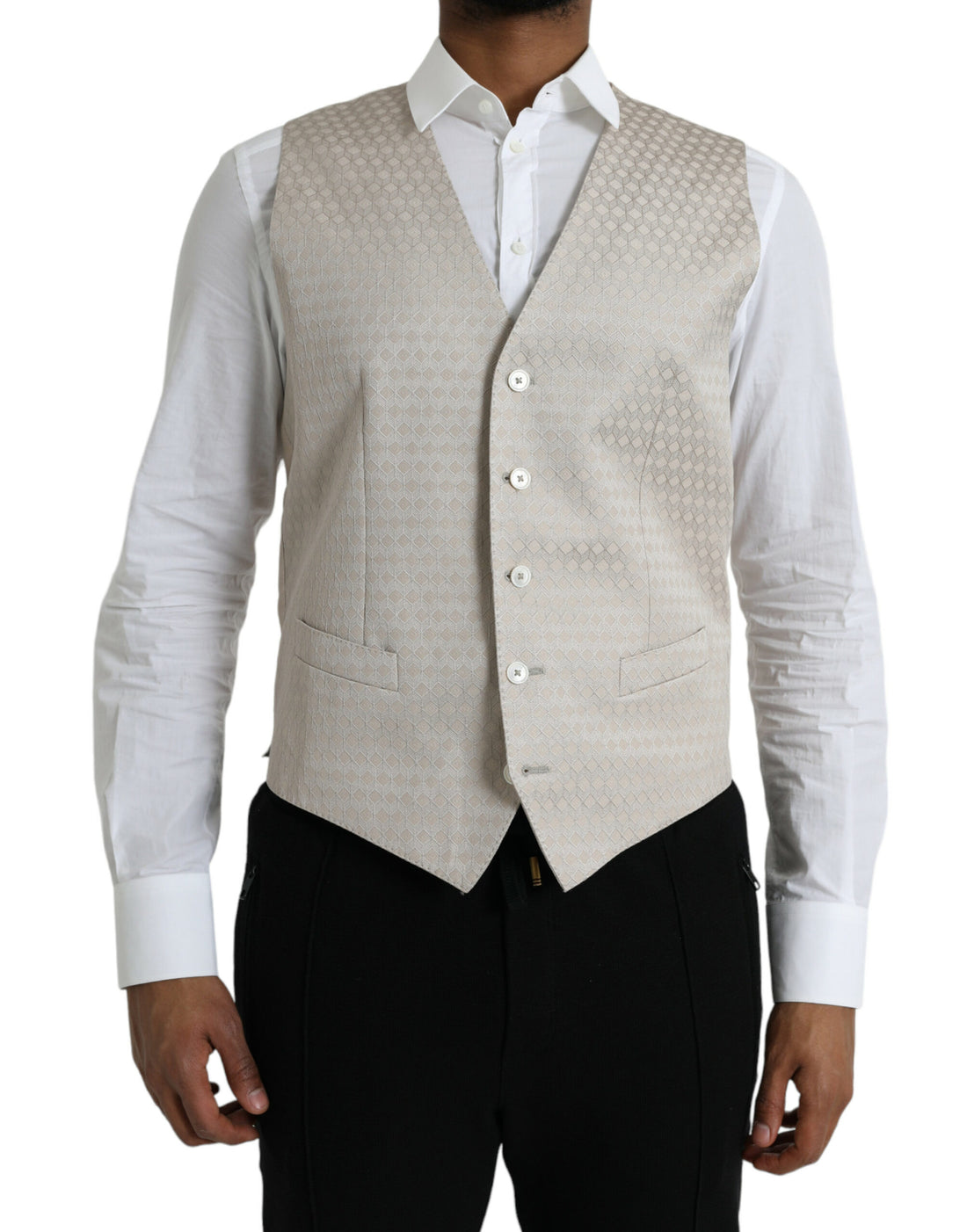 Dolce &amp; Gabbana Off White Cotton Waistcoat Dress Formal Vest