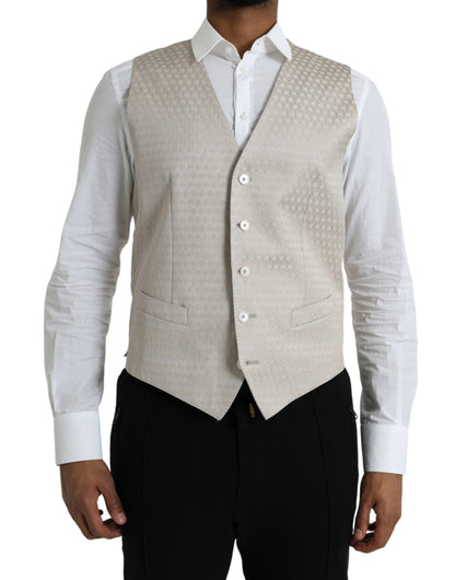 Dolce &amp; Gabbana Off White Cotton Waistcoat Dress Formal Vest