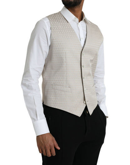 Dolce &amp; Gabbana Off White Cotton Waistcoat Dress Formal Vest