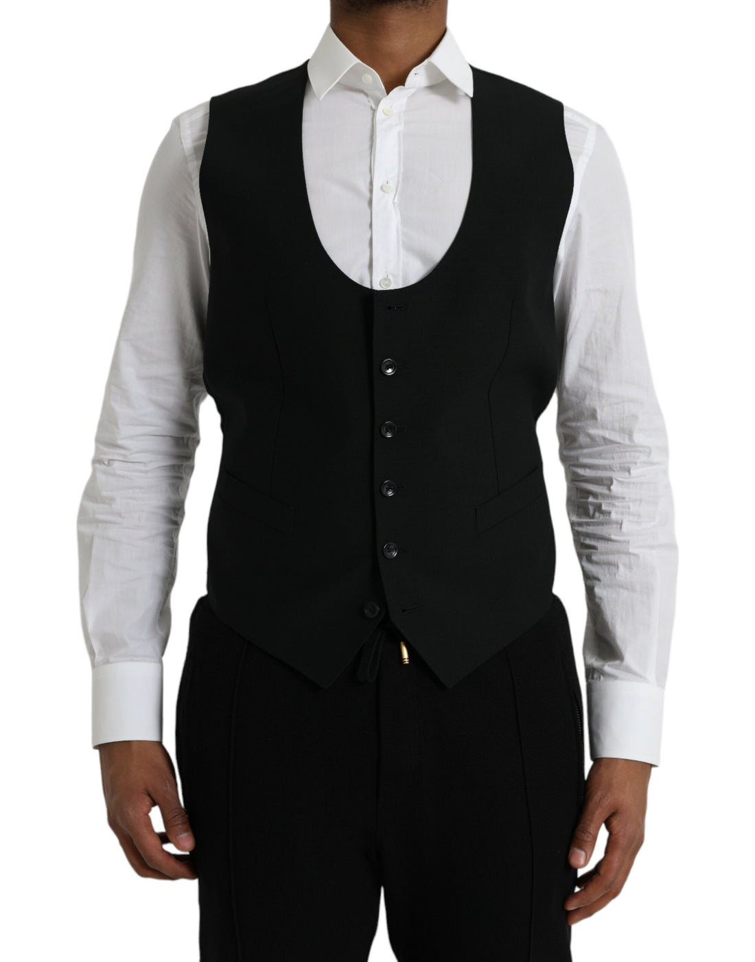 Dolce &amp; Gabbana Black Wool Waistcoat Dress Formal Vest