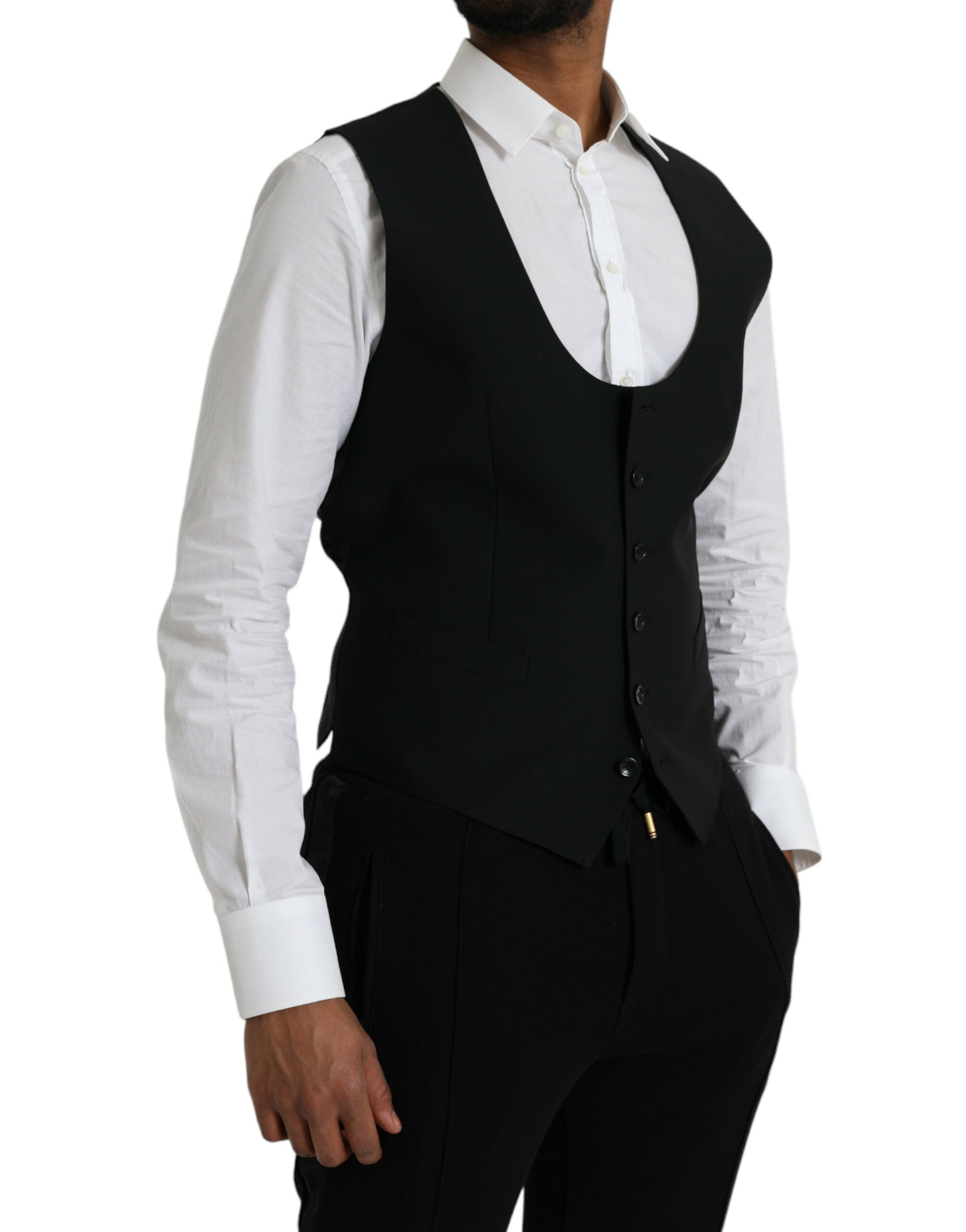 Dolce &amp; Gabbana Black Wool Waistcoat Dress Formal Vest