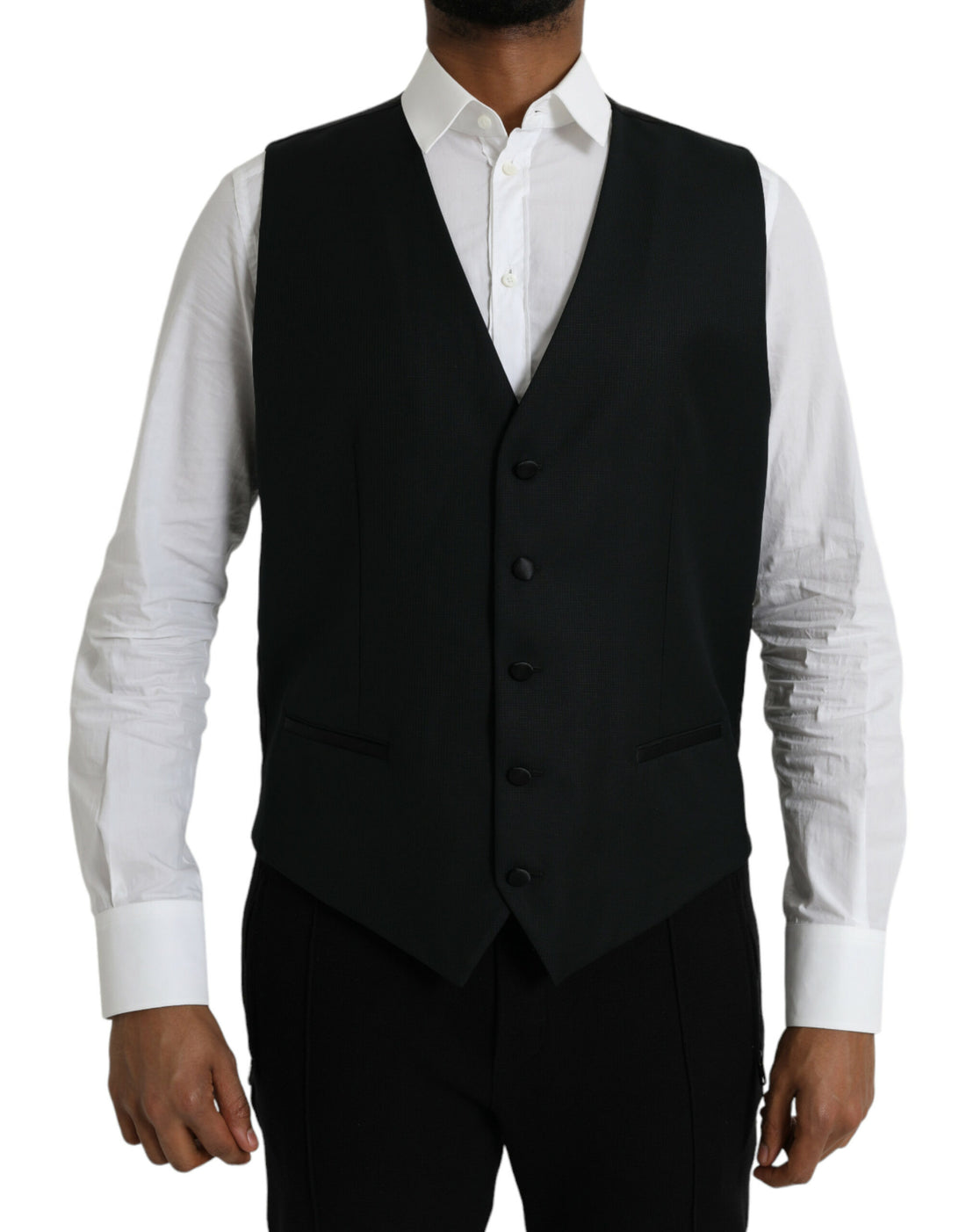 Dolce &amp; Gabbana Black Wool Waistcoat Dress Formal Vest