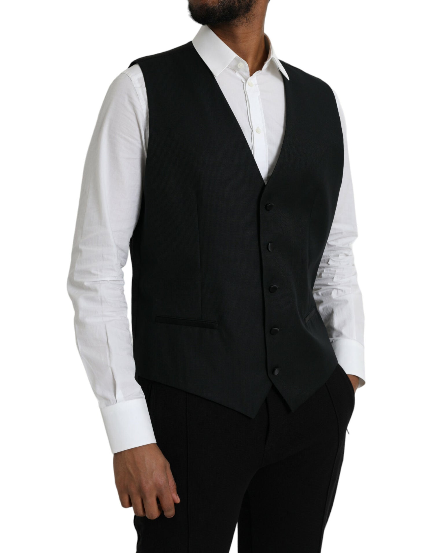 Dolce &amp; Gabbana Black Wool Waistcoat Dress Formal Vest