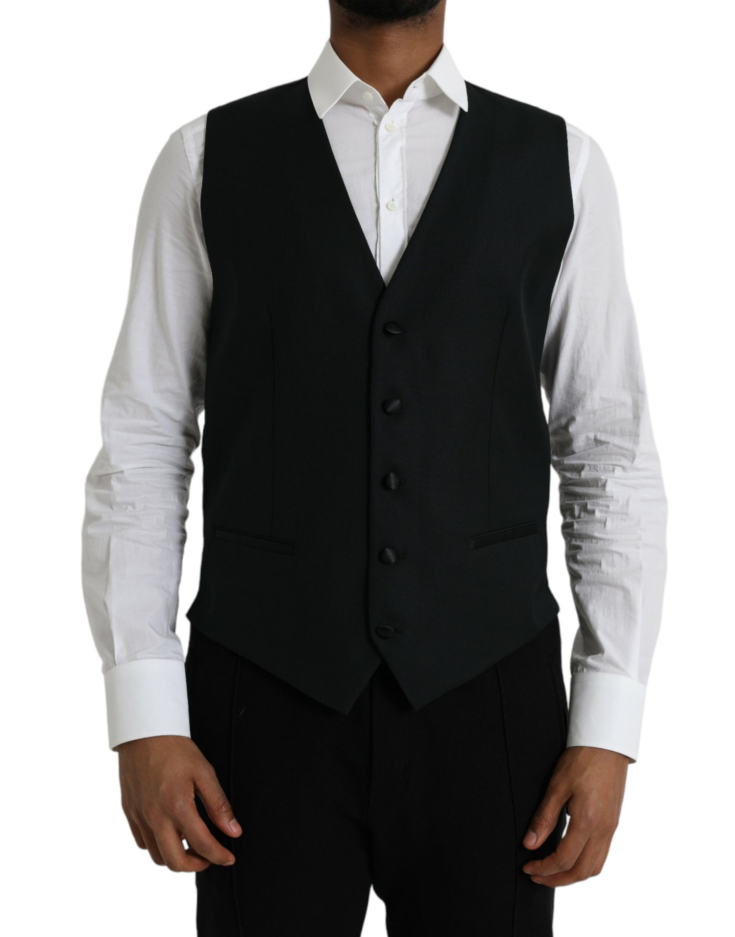 Dolce &amp; Gabbana Black Wool Waistcoat Dress Formal Vest