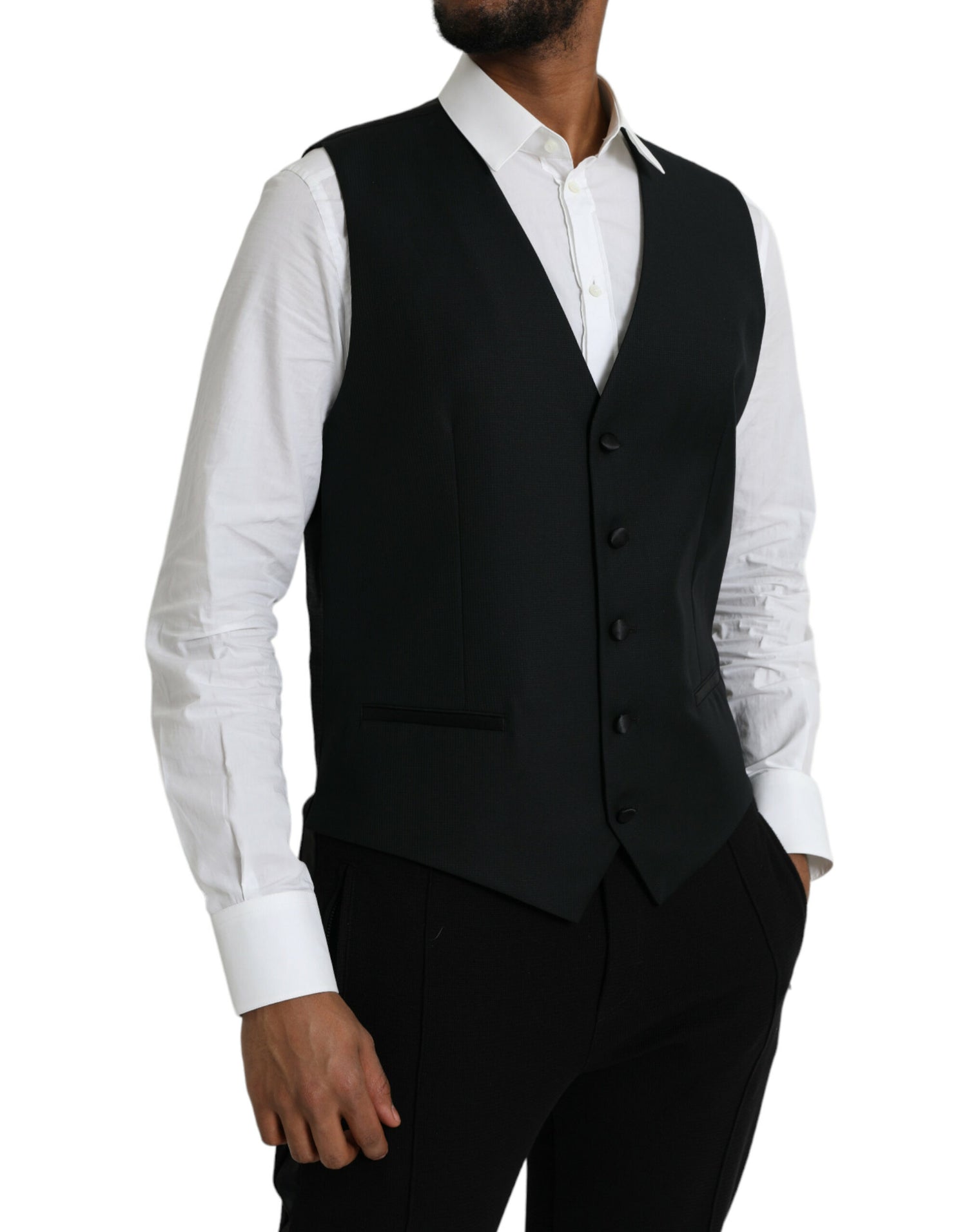 Dolce &amp; Gabbana Black Wool Waistcoat Dress Formal Vest