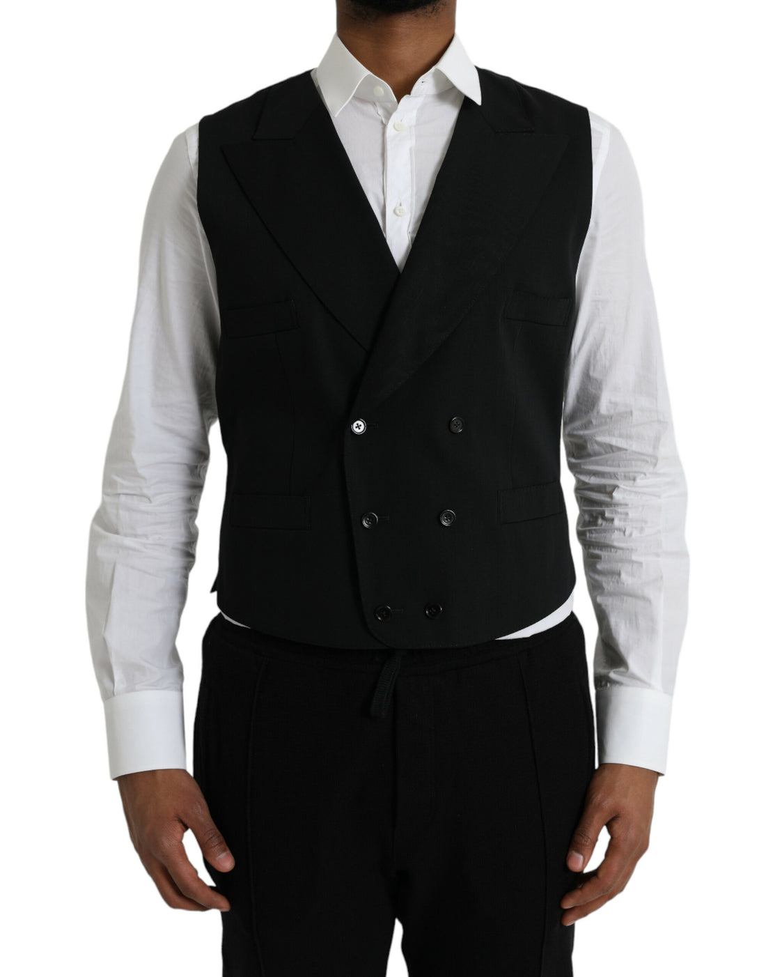 Dolce &amp; Gabbana Black Wool Waistcoat Dress Formal Vest