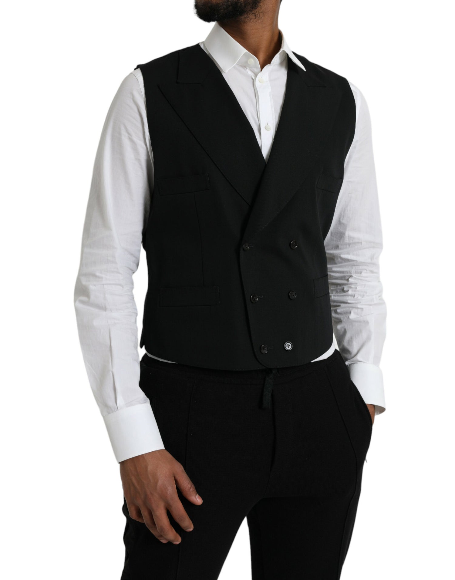 Dolce &amp; Gabbana Black Wool Waistcoat Dress Formal Vest