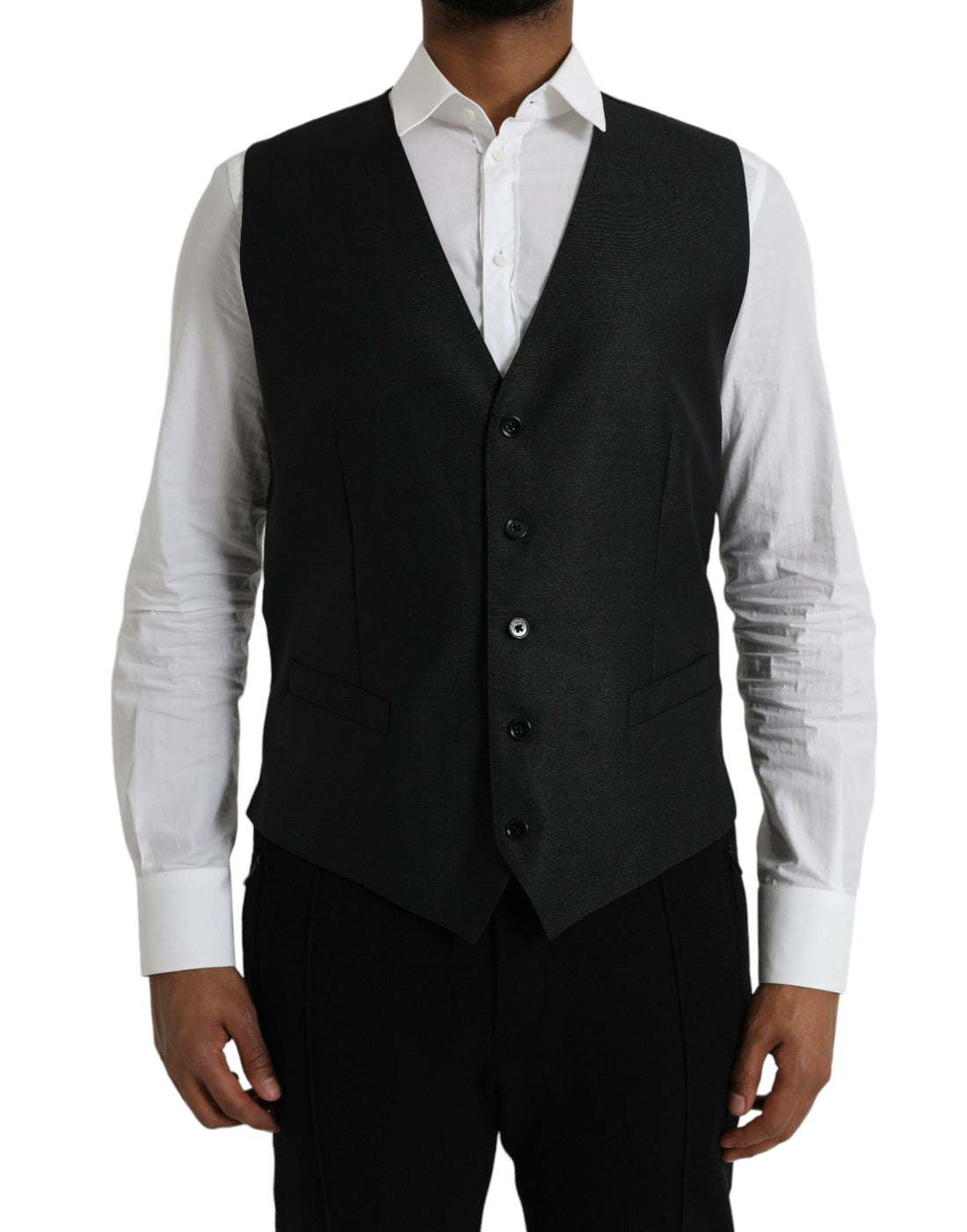 Dolce &amp; Gabbana Black Wool Waistcoat Dress Formal Vest