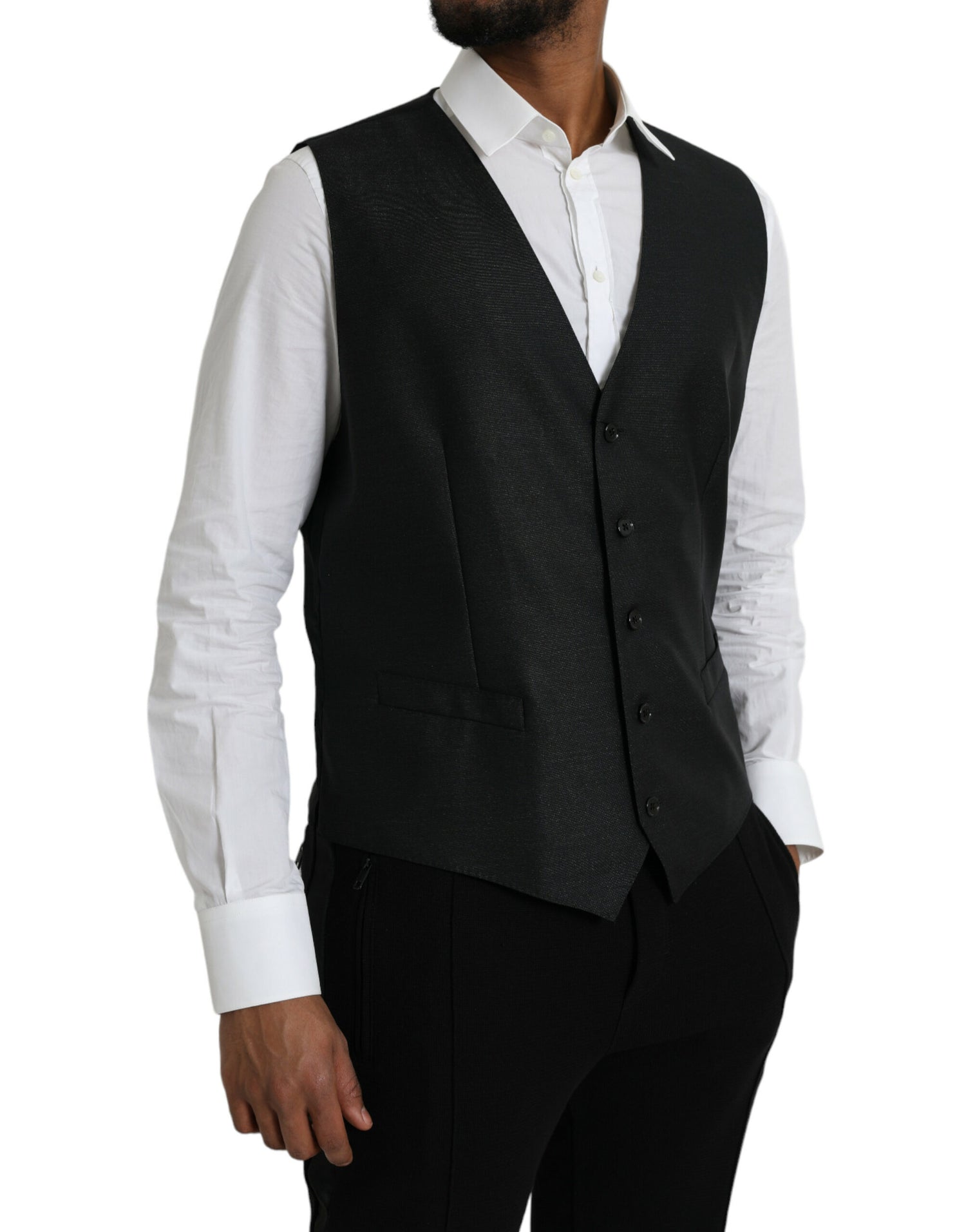 Dolce &amp; Gabbana Black Wool Waistcoat Dress Formal Vest