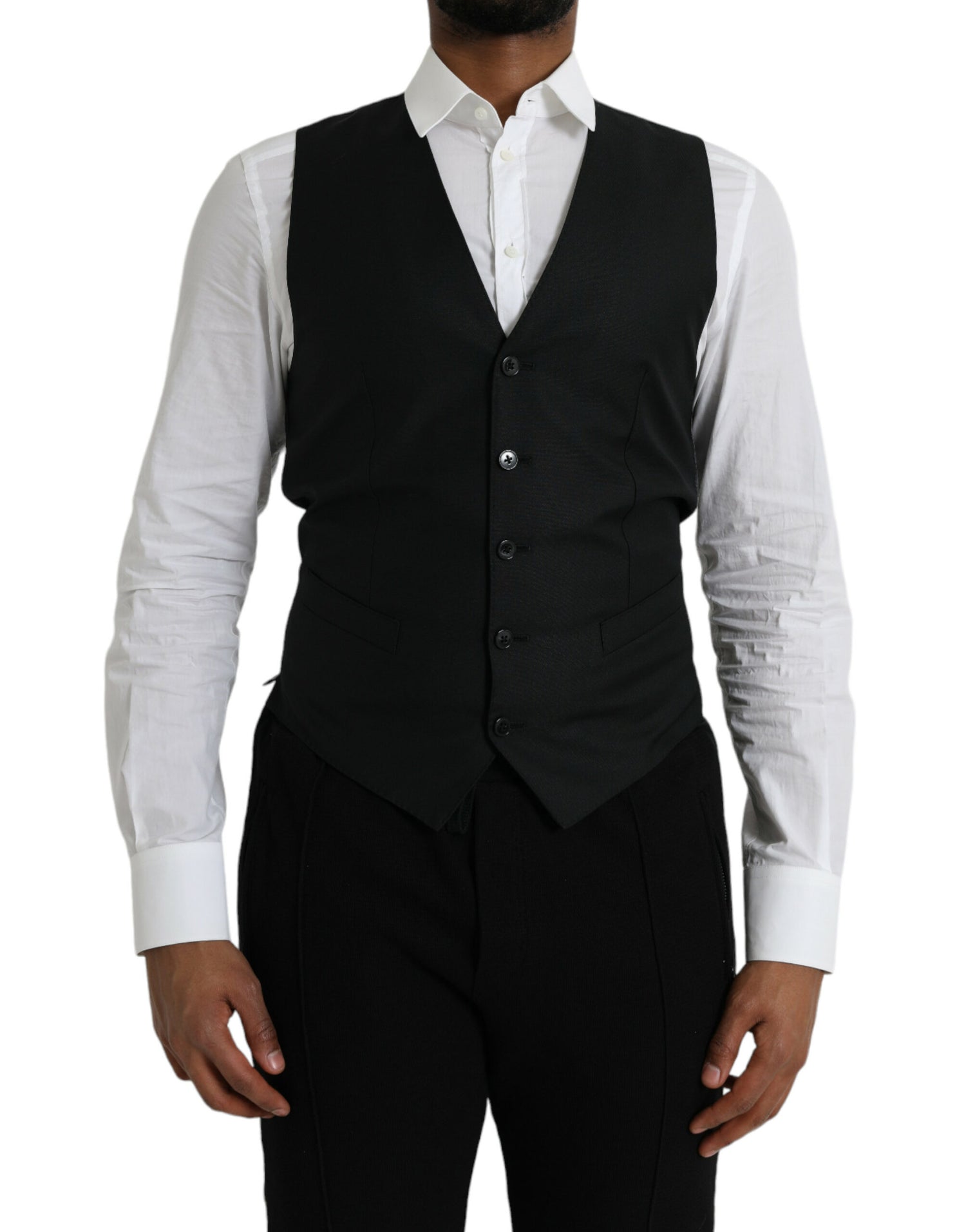 Dolce &amp; Gabbana Black Wool Waistcoat Dress Formal Vest