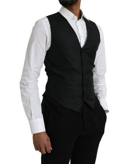 Dolce &amp; Gabbana Black Wool Waistcoat Dress Formal Vest