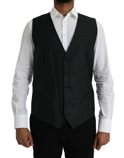 Dolce &amp; Gabbana Black Wool Waistcoat Dress Formal Vest