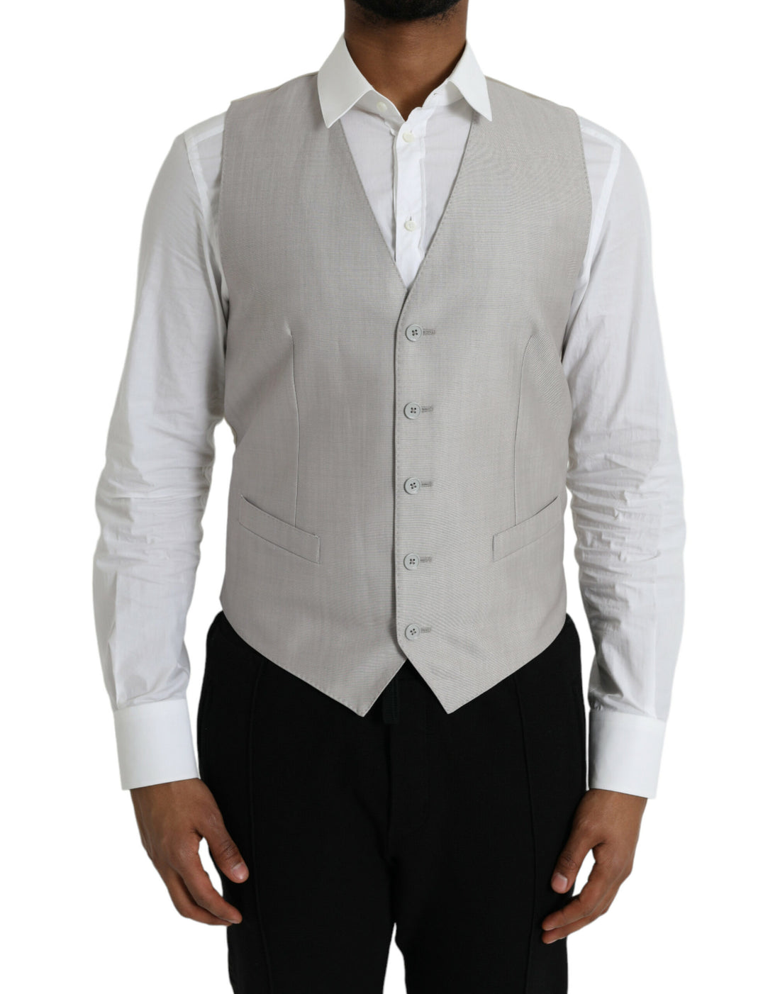 Dolce &amp; Gabbana Light Gray Wool Formal Dress Waistcoat Vest