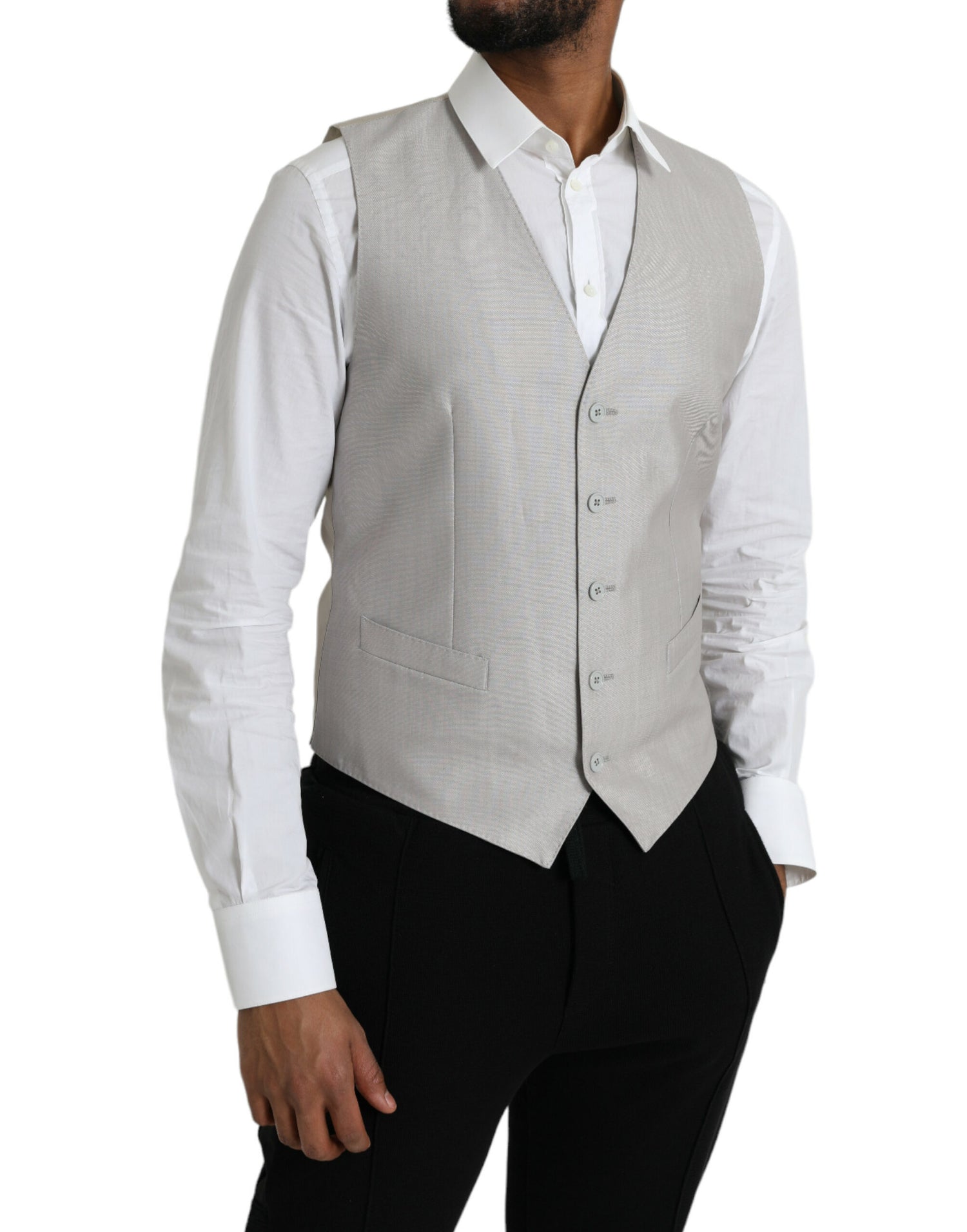 Dolce &amp; Gabbana Light Gray Wool Formal Dress Waistcoat Vest