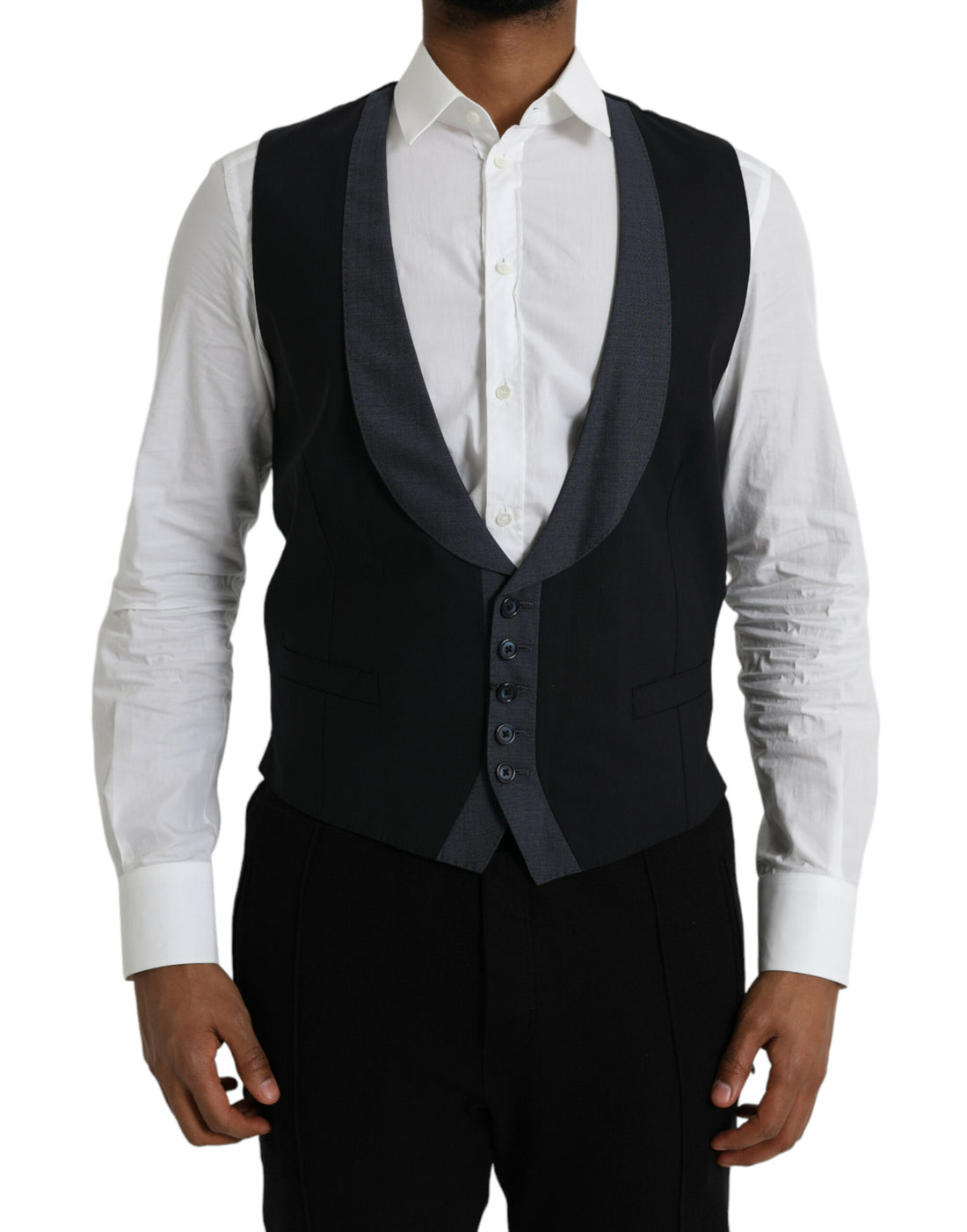 Dolce &amp; Gabbana Black Wool Waistcoat Dress Formal Vest