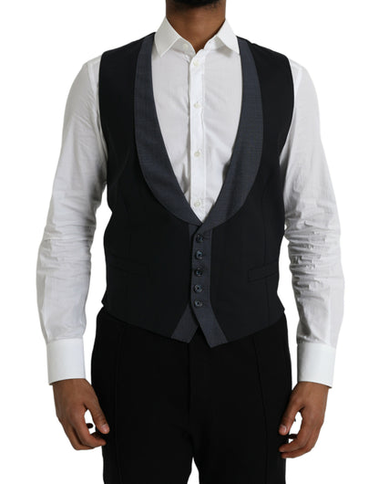 Dolce &amp; Gabbana Black Wool Waistcoat Dress Formal Vest