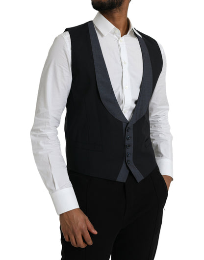 Dolce &amp; Gabbana Black Wool Waistcoat Dress Formal Vest