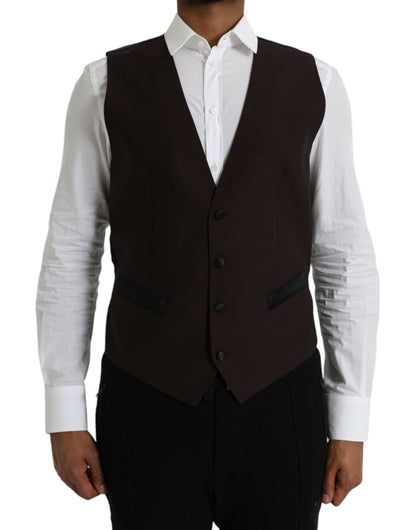 Dolce &amp; Gabbana Brown Wool Waistcoat Dress Formal Vest