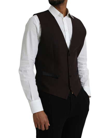 Dolce &amp; Gabbana Brown Wool Waistcoat Dress Formal Vest