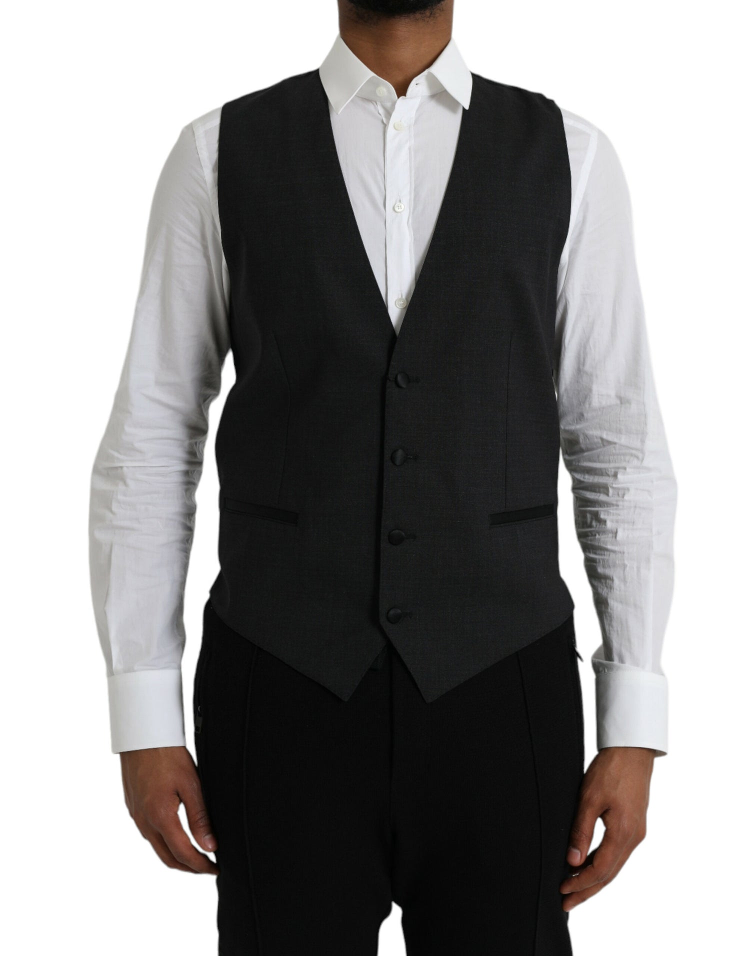 Dolce &amp; Gabbana Black Cotton Waistcoat Dress Formal Vest