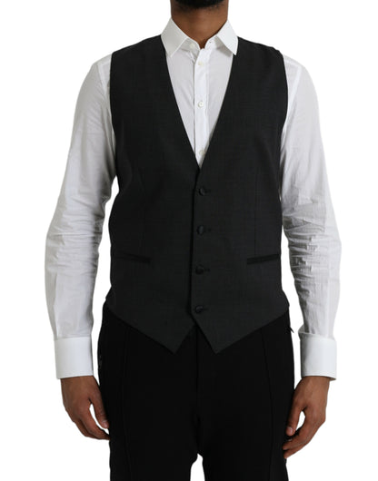 Dolce &amp; Gabbana Black Cotton Waistcoat Dress Formal Vest