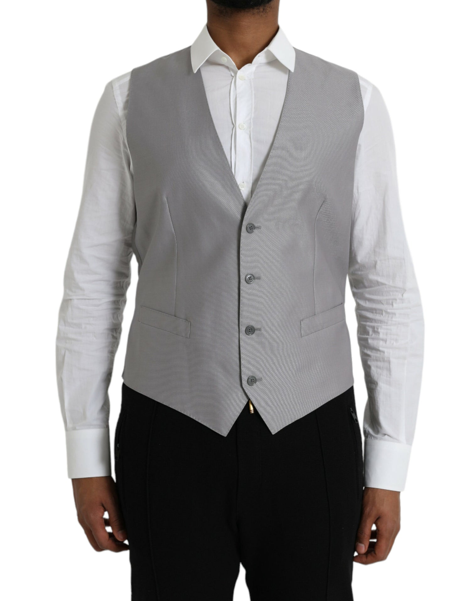 Dolce &amp; Gabbana Light Gray Wool Formal Dress Waistcoat Vest