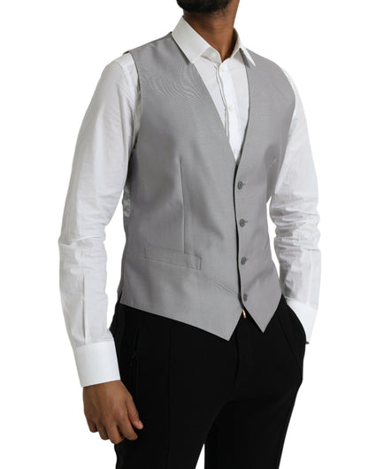 Dolce &amp; Gabbana Light Gray Wool Formal Dress Waistcoat Vest