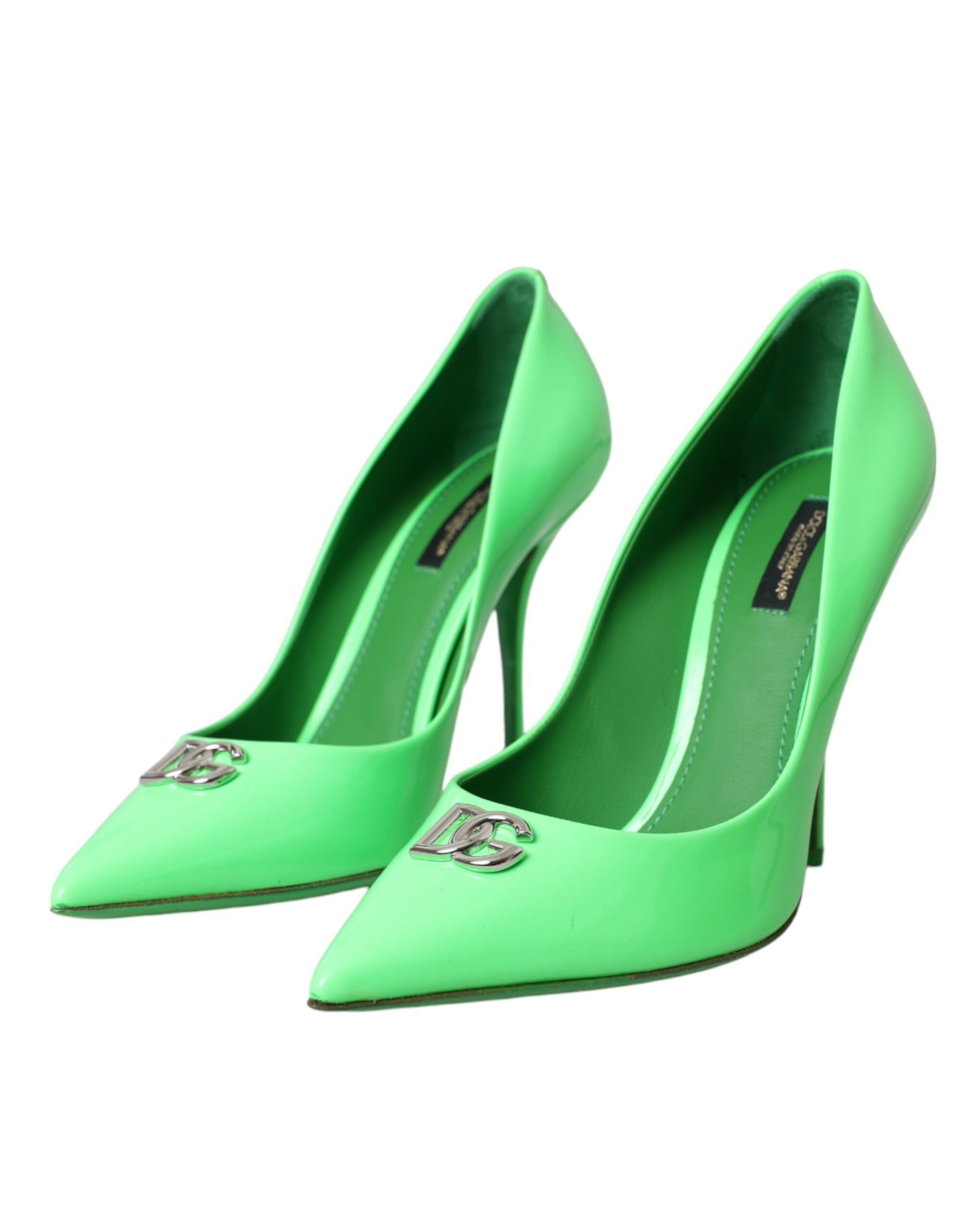 Dolce &amp; Gabbana Neon Green Patent Leather Logo Pumps Shoes