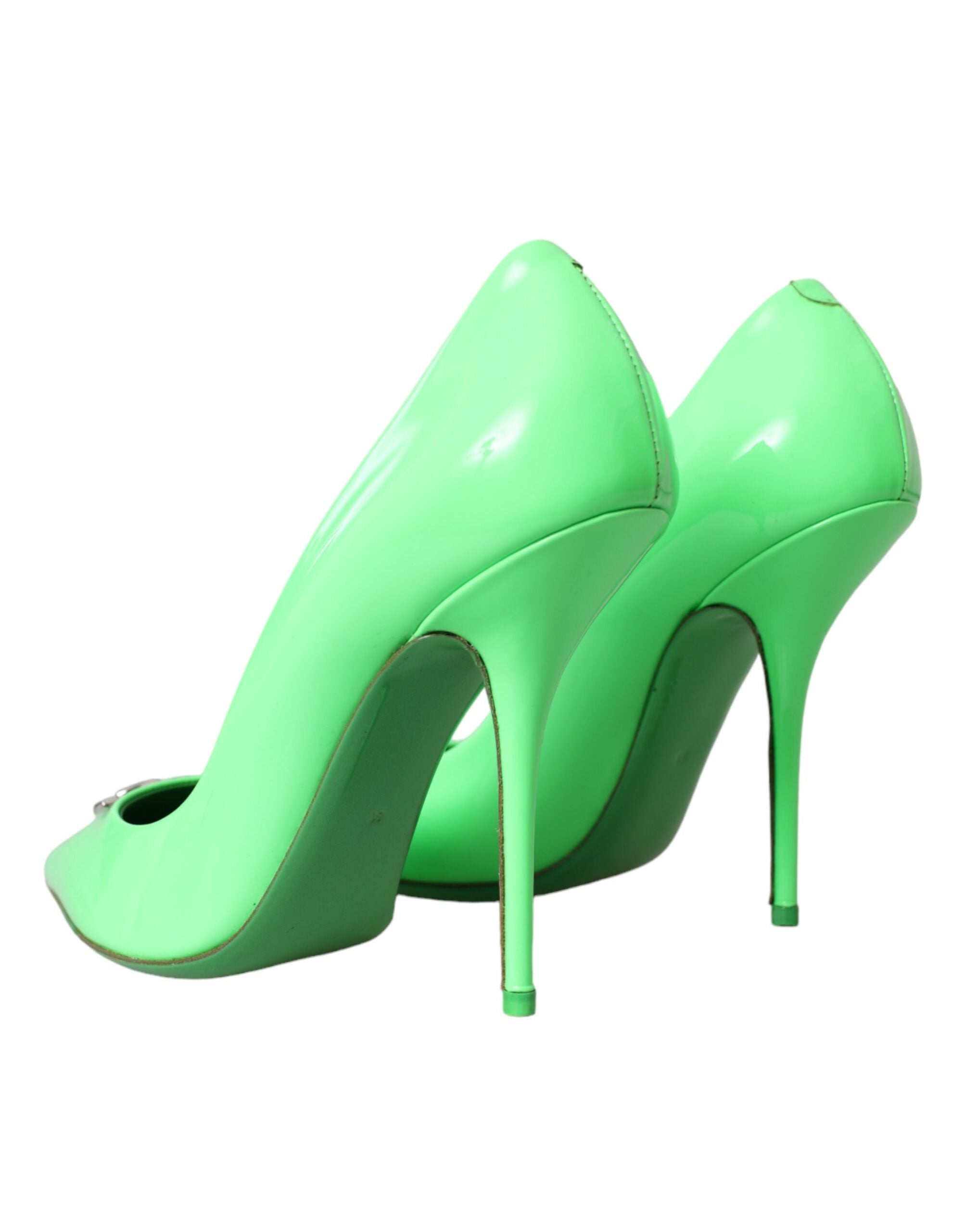 Dolce &amp; Gabbana Neon Green Patent Leather Logo Pumps Shoes