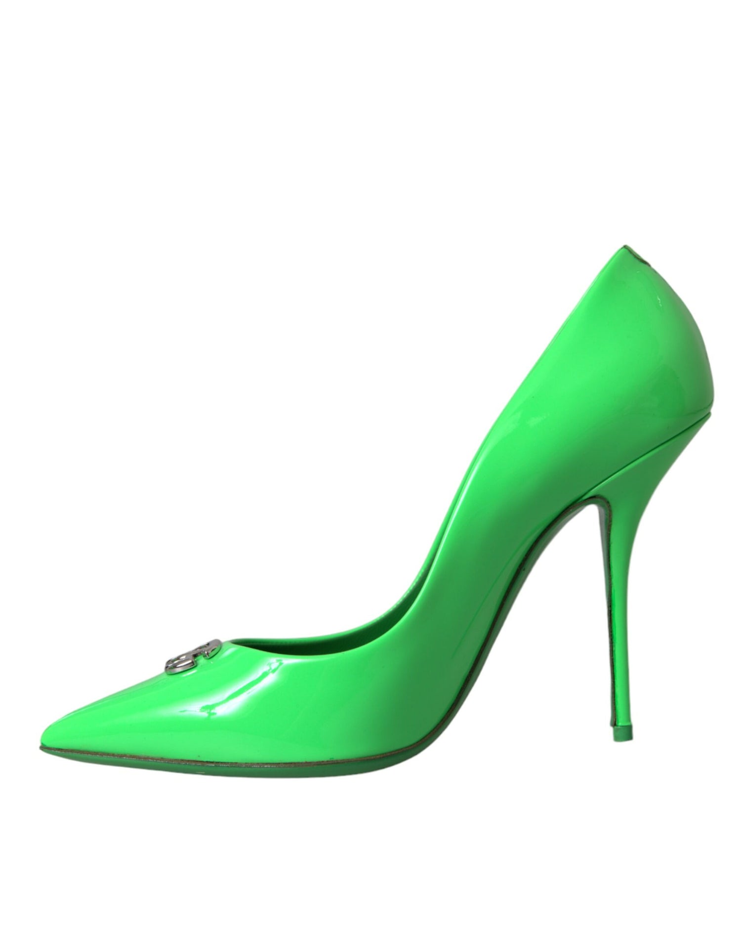 Dolce &amp; Gabbana Neon Green Patent Leather Logo Pumps Shoes