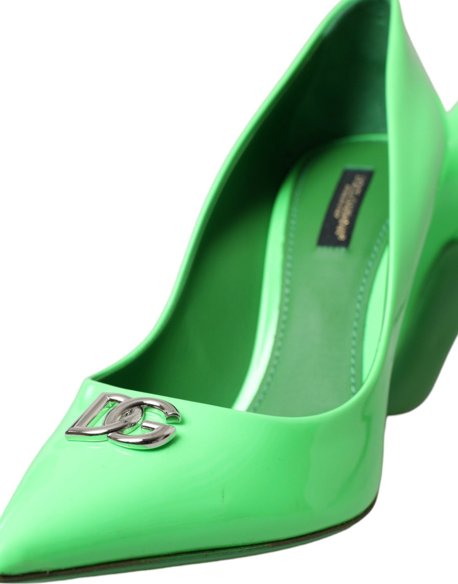 Dolce &amp; Gabbana Neon Green Patent Leather Logo Pumps Shoes