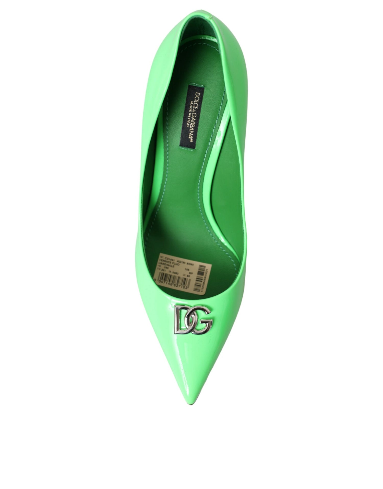 Dolce &amp; Gabbana Neon Green Patent Leather Logo Pumps Shoes