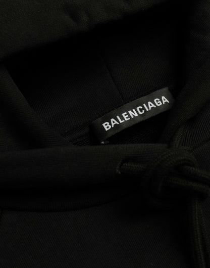 Balenciaga Black Cotton Logo Hooded Pullover Sweatshirt Sweater