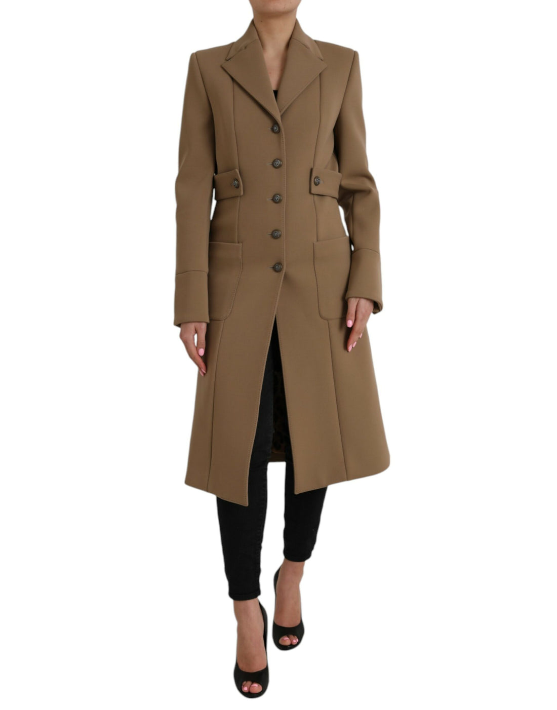 Dolce &amp; Gabbana Brown Button Down Long Trench Coat Jacket