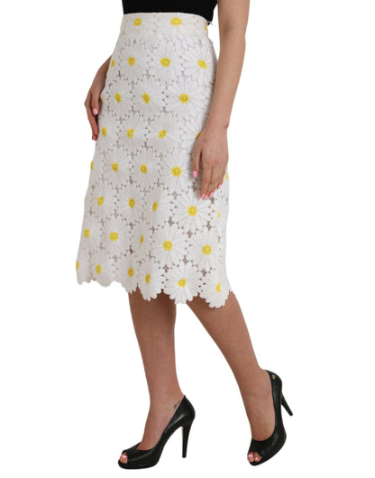 Dolce &amp; Gabbana White Floral Pencil Straight Lace Skirt