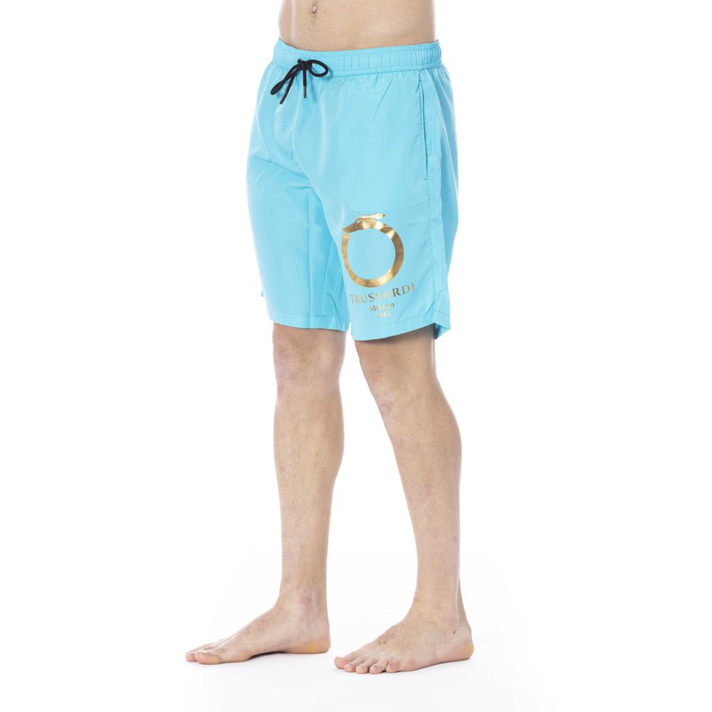 Trussardi Beachwear Light Blue Polyester Men Swim Trunk