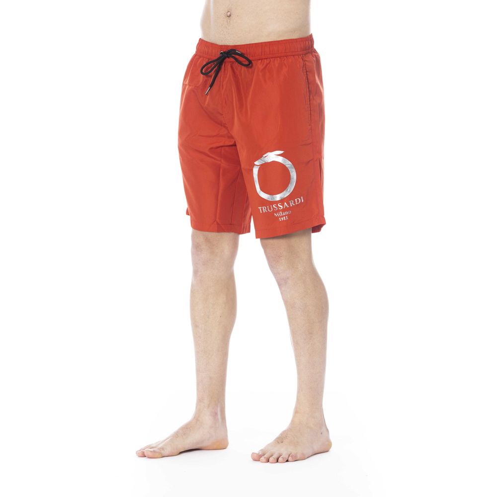 Trussardi Beachwear Red Polyester Men Swim Trunk