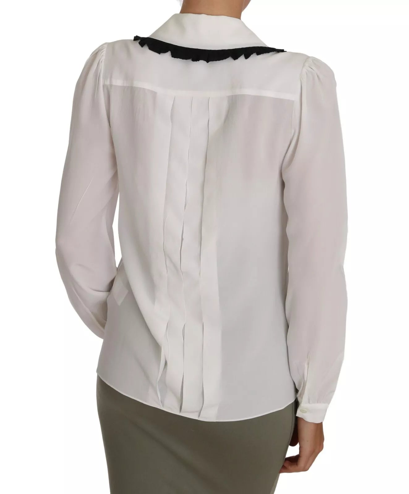 Dolce &amp; Gabbana White Silk Shirt Ruffle Rouded Collar Blouse