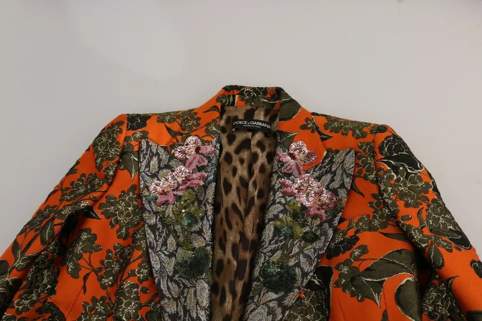 Dolce &amp; Gabbana Orange Floral Brocade Coat Blazer Jacket