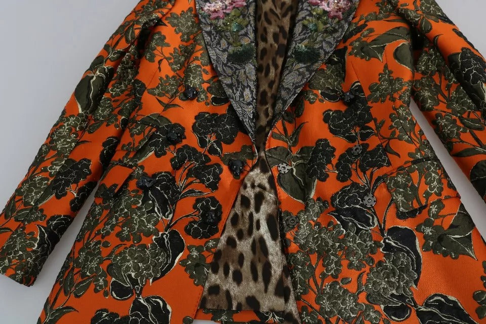 Dolce &amp; Gabbana Orange Floral Brocade Coat Blazer Jacket