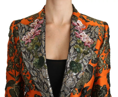 Dolce &amp; Gabbana Orange Floral Brocade Coat Blazer Jacket