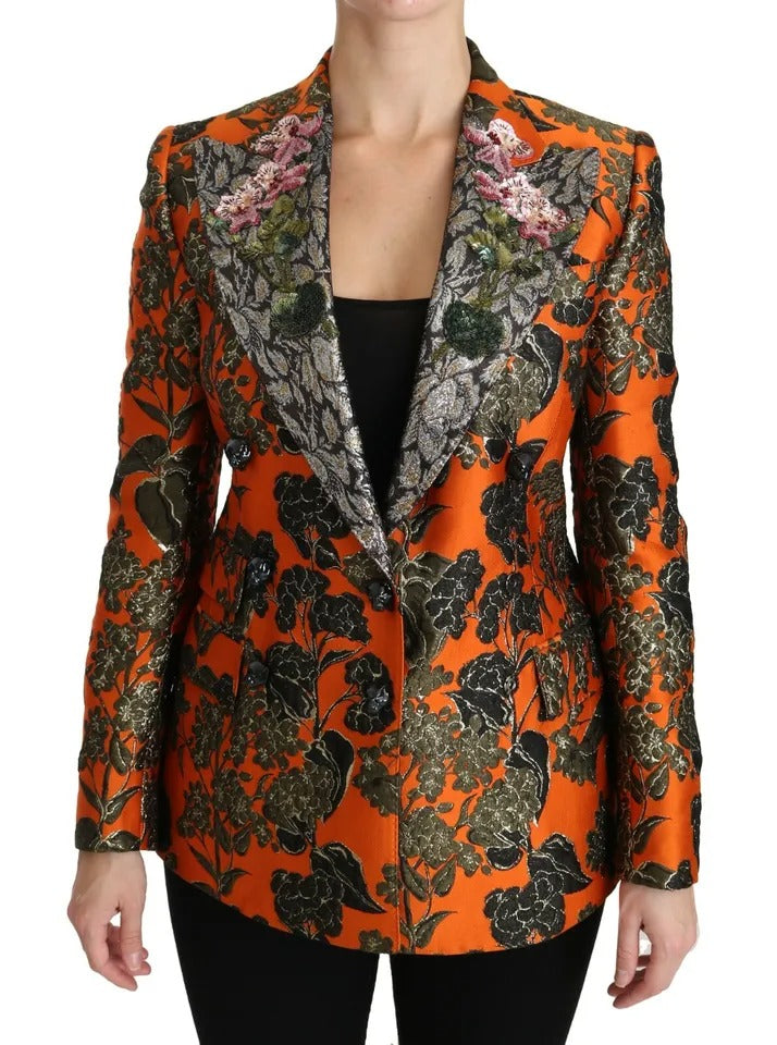 Dolce &amp; Gabbana Orange Floral Brocade Coat Blazer Jacket