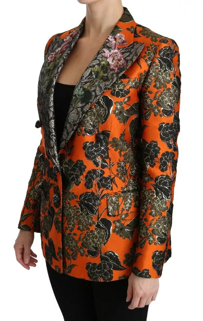 Dolce &amp; Gabbana Orange Floral Brocade Coat Blazer Jacket