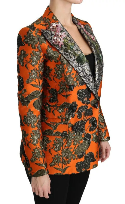 Dolce &amp; Gabbana Orange Floral Brocade Coat Blazer Jacket